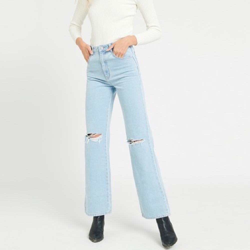 ROLLA'S Heidi Light Wash Wide Leg Jeans Distressed Knee
